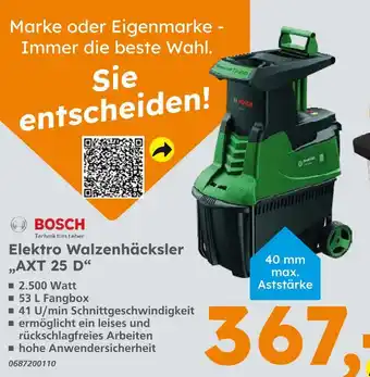 Globus Baumarkt Bosch elektro walzenhäcksler „axt 25 d“ Angebot