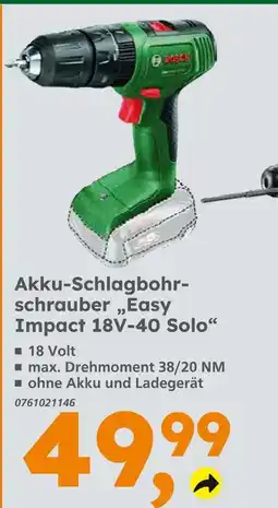 Globus Baumarkt Bosch akku-schlagbohrschrauber 'easy impact 18v-40 solo' Angebot