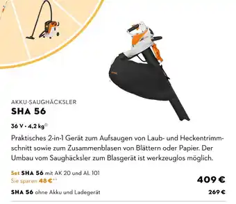 STIHL Akku-saughäcksler sha 56 set mit ak 20 und al 101 Angebot