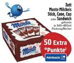 Edeka Zott Monte Milcheis Stick, Cone, Cup oder Sandwich Angebot