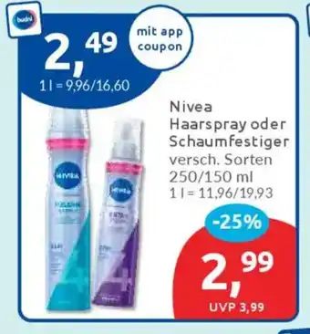 Budni Nivea Haarspray oder Schaumfestiger Angebot
