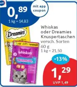 Budni Whiskas oder Dreamies Knuspertaschen Angebot