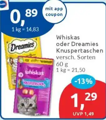 Budni Whiskas oder Dreamies Knuspertaschen Angebot