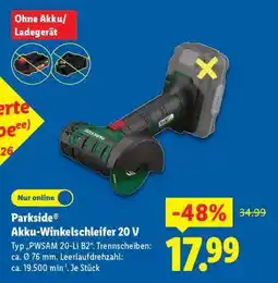 Lidl PARKSIDE Akku-Winkelschleifer 20 V Angebot