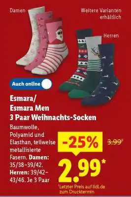 Lidl Esmara/Esmara Men 3 Paar Weihnachts-Socken Angebot