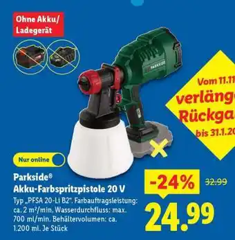 Lidl PARKSIDE Akku-Farbspritzpistole, 20 V Angebot