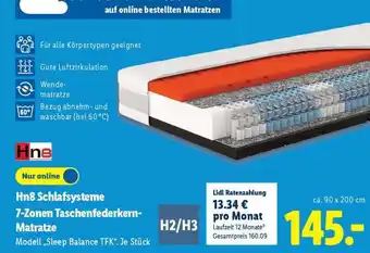 Lidl Hn8 Schlafsysteme 7-Zonen Taschenfederkern-Matratze Angebot