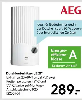 Hellweg Aeg durchlauferhitzer „e 21“ Angebot