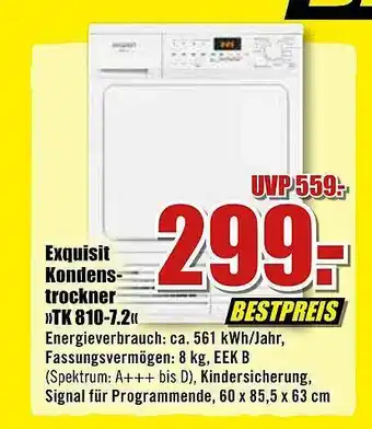 B1 Discount Baumarkt Exquisit Kondenstrockner „tk 810-7.2“ Angebot