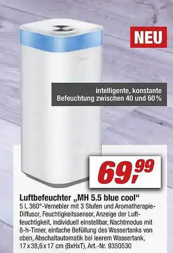 toom Baumarkt Luftbefeuchter „mh 5.5 Blue Cool“ Angebot