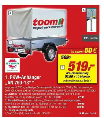 toom Baumarkt Stema Pkw-anhänger An750-13 Angebot