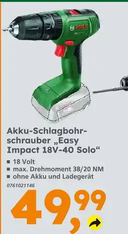 Globus Baumarkt Bosch akku-schlagbohrschrauber easy impact 18v-40 solo Angebot