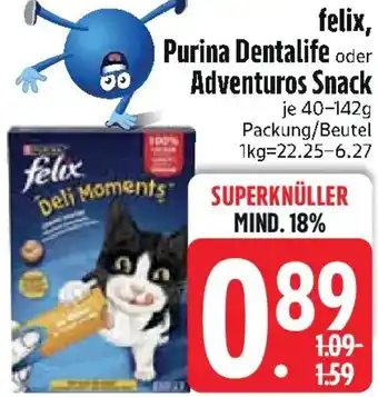 Edeka felix, Purina Dentalife oder Adventuros Snack Angebot
