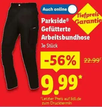 Lidl Parkside Gefütterte Arbeitsbundhose Angebot