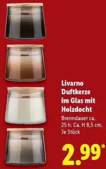Lidl Livarno Duftkerze im Glas mit Holzdocht Angebot