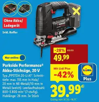 Lidl Parkside Performance Akku-Stichsäge, 20 V Angebot