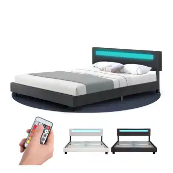 Netto Marken-Discount Juskys Polsterbett Paris 160x200 cm – Bett mit LED Beleuchtung & Lattenrost – Doppelbett grau Angebot