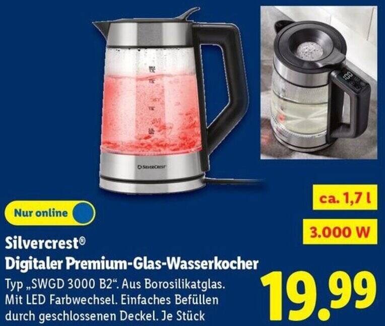 Silvercrest Digitaler Premium-Glas-Wasserkocher Angebot bei Lidl