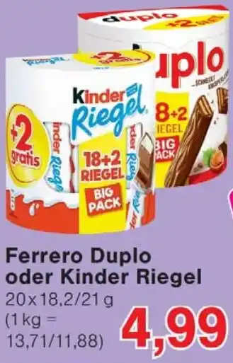 Wiglo Wunderland Ferrero Duplo oder Kinder Riegel Angebot