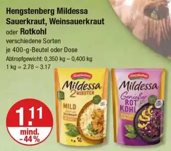 V Markt Hengstenberg Mildessa Sauerkraut, Weinsauerkraut oder Rotkohl Angebot