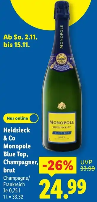 Lidl Heidsieck & Co Monopole Blue Top, Champagner, brut Angebot