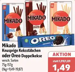 Aktiv Irma Mikado Knusprige Keksstäbchen oder Oreo Doppelkekse Angebot