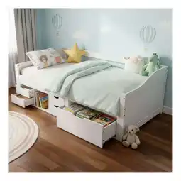 Netto Marken-Discount Juskys Funktionsbett Nalu 90x200 cm - Holz Bett mit Lattenrost & Schubladen - Stauraumbett Weiß Angebot