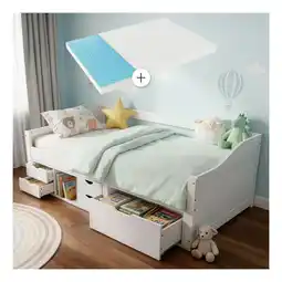 Netto Marken-Discount Juskys Funktionsbett Nalu 90x200 cm - Holz Bett mit Matratze & Lattenrost - Stauraumbett Weiß Angebot