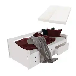 Netto Marken-Discount Juskys Funktionsbett Nalu 90x200 cm - Holz Bett mit Matratze & Lattenrost - Stauraumbett Weiß Angebot