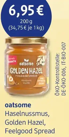 dm drogerie oatsome Haselnussmus, Golden Hazel, Feelgood Spread Angebot