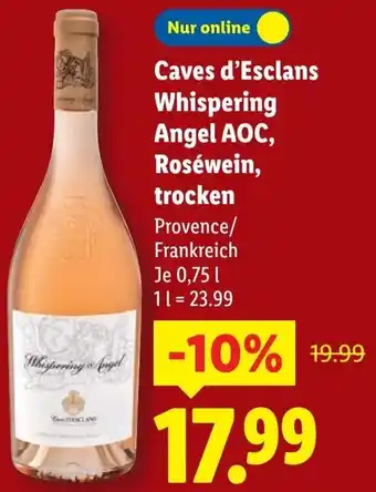 Lidl Caves d'Esclans Whispering Angel AOC, Roséwein, trocken Angebot
