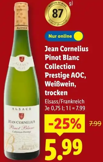 Lidl Jean Cornelius Pinot Blanc Collection Prestige AOC, Weißwein, trocken Angebot