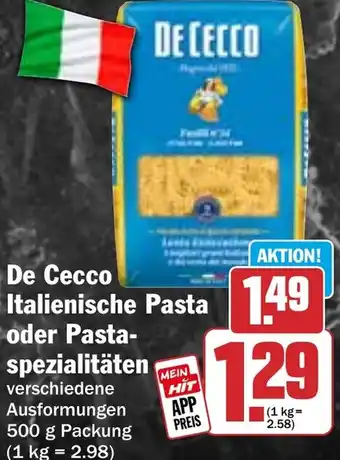 HIT De Cecco Italienische Pasta oder Pastaspezialitäten Angebot
