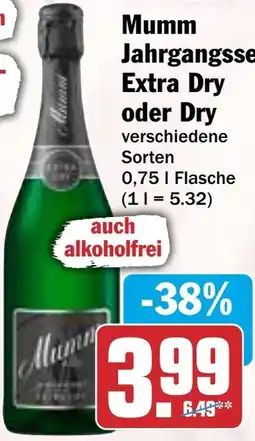 HIT Mumm Jahrgangssekt Extra Dry oder Dry Angebot