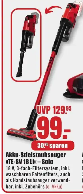 B1 Discount Baumarkt Einhell Akku-Stielstaubsauger >>TE-SV 18 Li-Solo Angebot