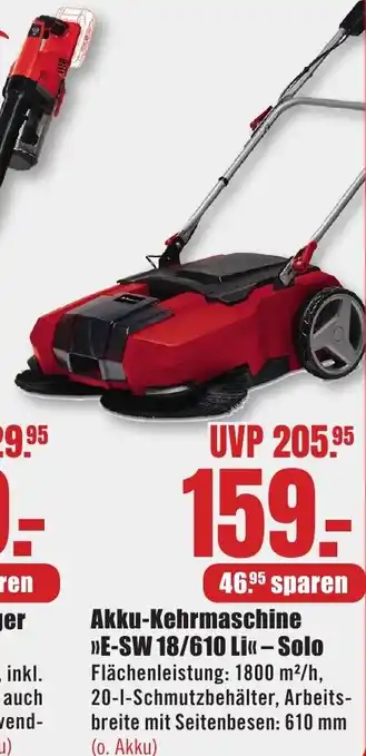 B1 Discount Baumarkt Einhell Akku-Kehrmaschine >>E-SW 18/610 Li<< - Solo Angebot