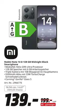 MediaMarkt Mi redmi note 14 6+128 gb midnight black smartphone Angebot