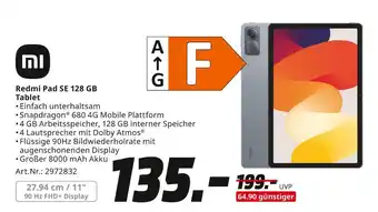 MediaMarkt Mi redmi pad se 128 gb tablet Angebot
