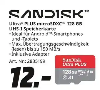 MediaMarkt Sandisk ultra plus microsdxc 128 gb uhs-i speicherkarte Angebot