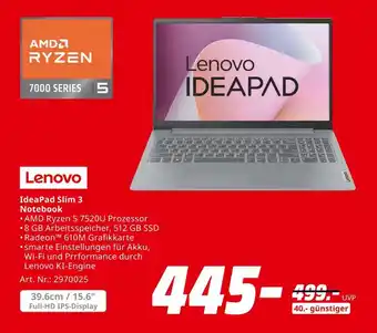MediaMarkt Lenovo ideapad slim 3 notebook Angebot