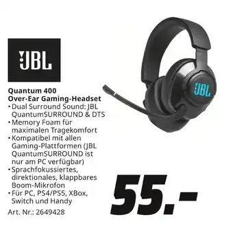 MediaMarkt Jbl quantum 400 over-ear gaming-headset Angebot
