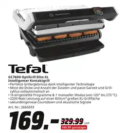 MediaMarkt Tefal gc760d optigrill elite xl intelligenter kontaktgrill Angebot
