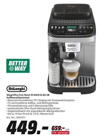 MediaMarkt Delonghi magnifica evo next ecam310.80.sb kaffeevollautomat Angebot