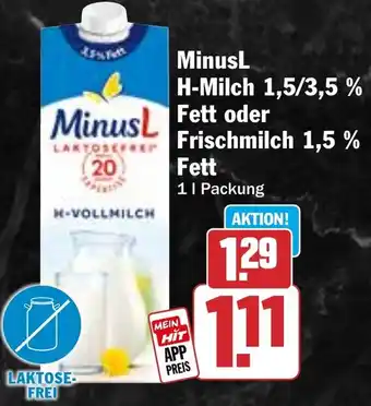 HIT MinusL H-Milch oder Frischmilch Angebot