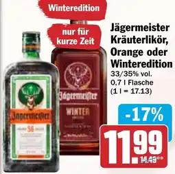 HIT Jägermeister Kräuterlikör, Orange oder Winteredition Angebot