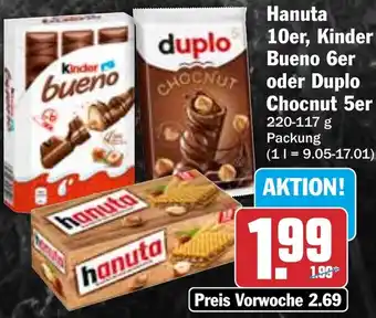 HIT Hanuta 10er, Kinder Bueno 6er oder Duplo Chocnut 5er Angebot