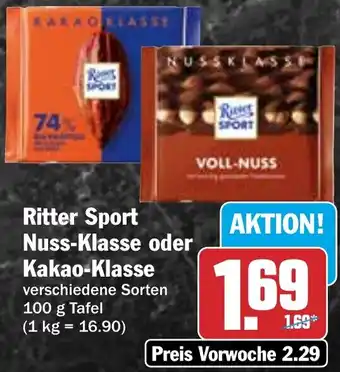 HIT Ritter Sport Nuss-Klasse oder Kakao-Klasse Angebot