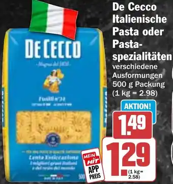HIT De Cecco Italienische Pasta oder Pastaspezialitäten Angebot