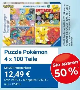 WEZ Puzzle Pokémon 4 x 100 Teile Angebot