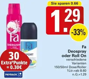 WEZ Fa Deospray oder Roll On Angebot